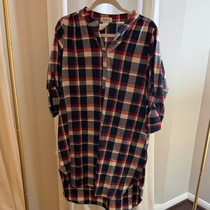 Women's Plaid Tunic Top - Navy, Red, White